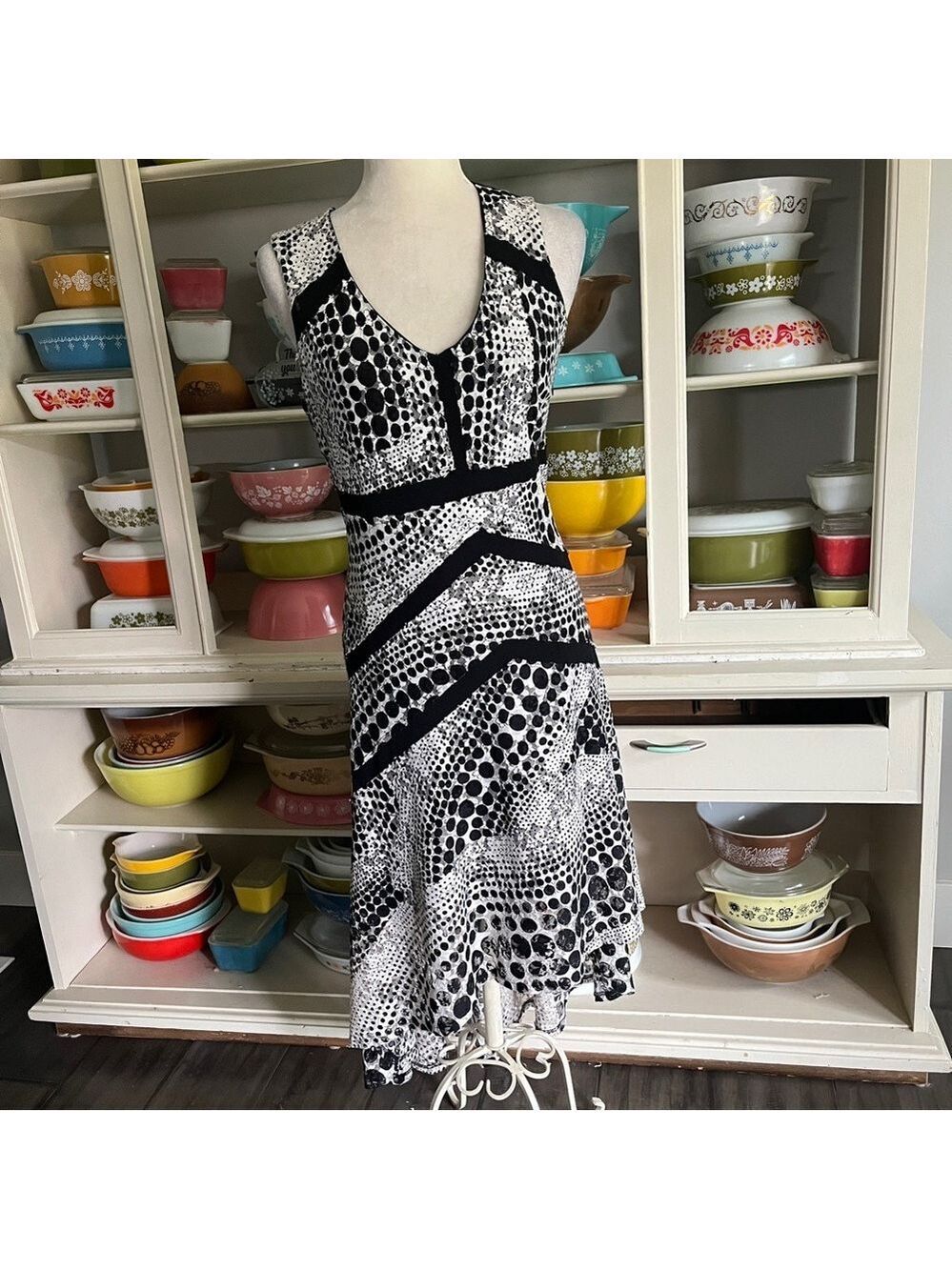 Patrizia Luca Milano Black and White Polka Dot Dress - Size Medium